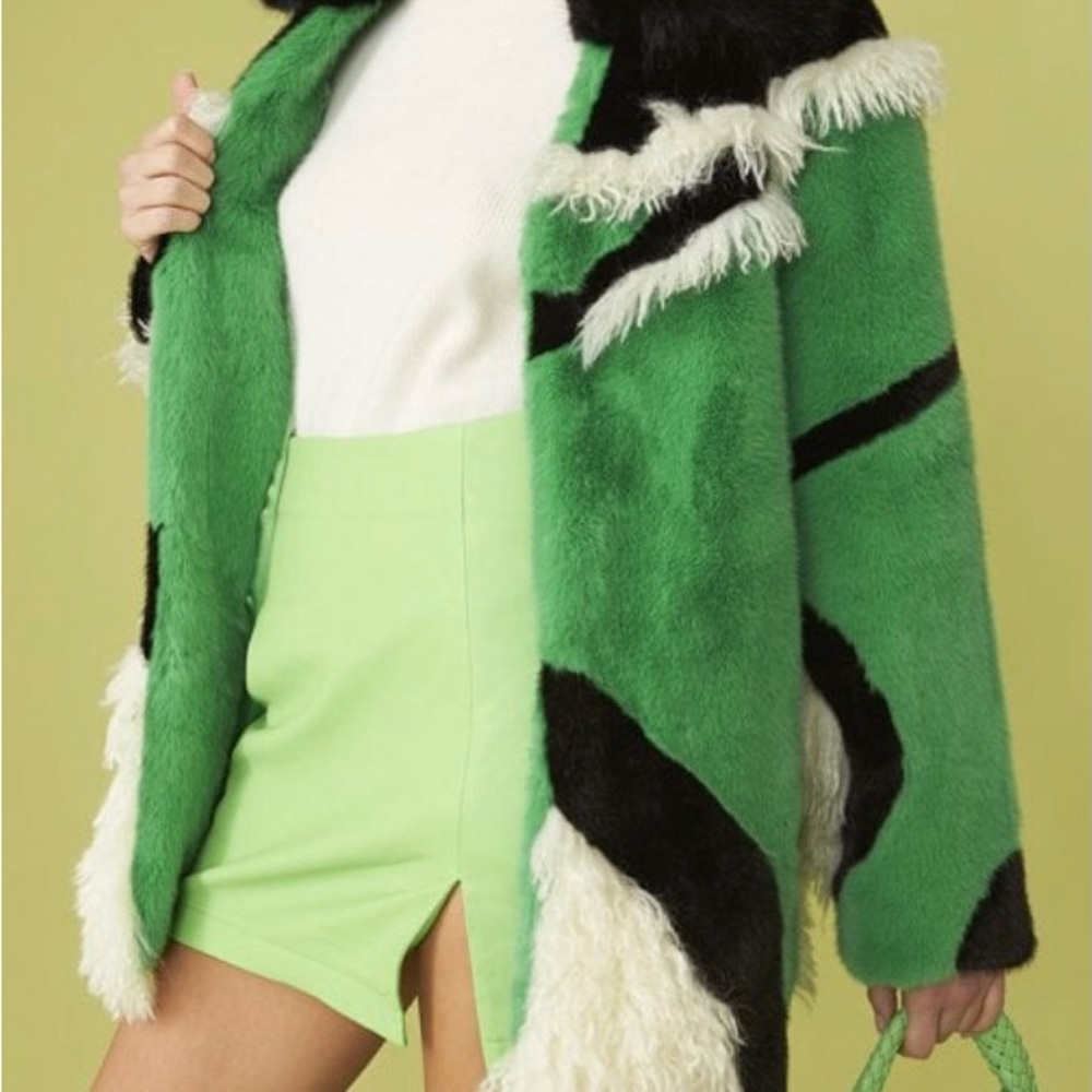 Hand Made Green Mixed Mongolian and Faux Fur Coat